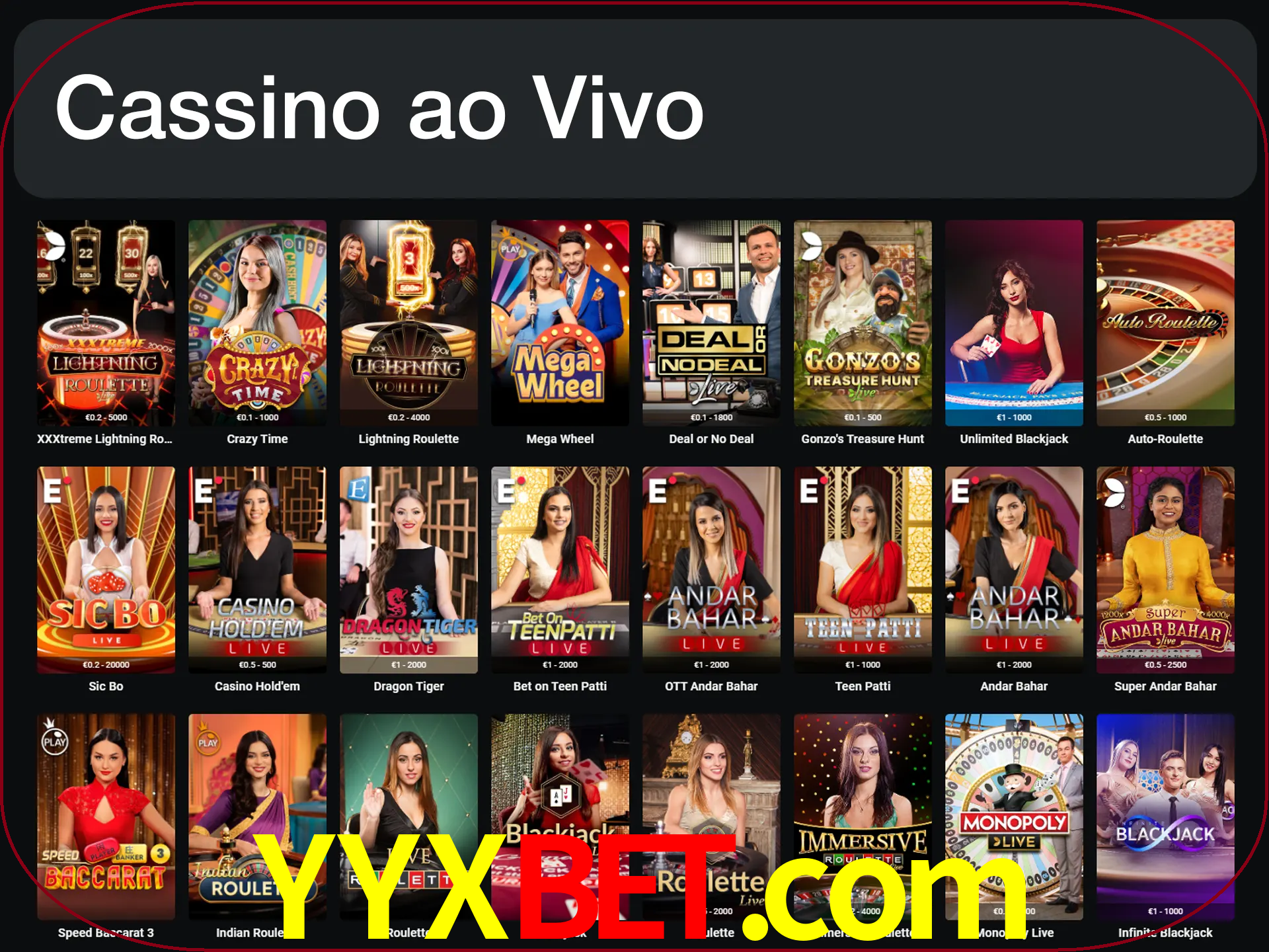Jogue jogos de cassino com um verdadeiro dealer.