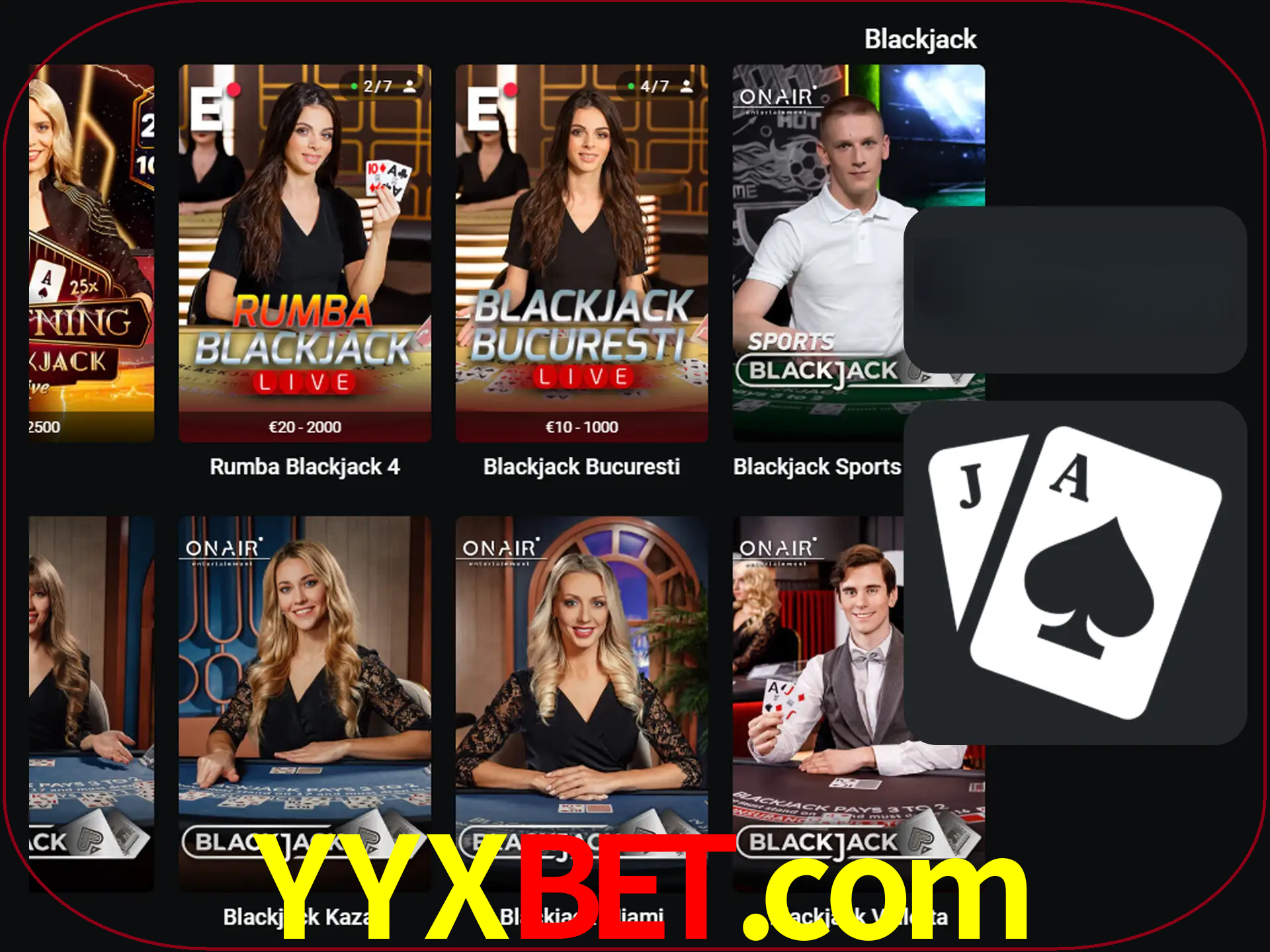 Escolha uma mesa completa de jogadores de blackjack.